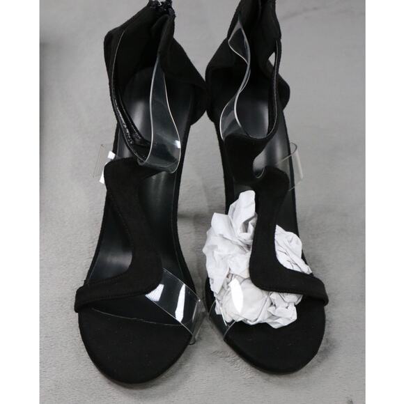 Women’s Black Suede & Clear Strap Stiletto Heels Size 36 (6 US) Elegant Open Toe - Picture 1 of 8
